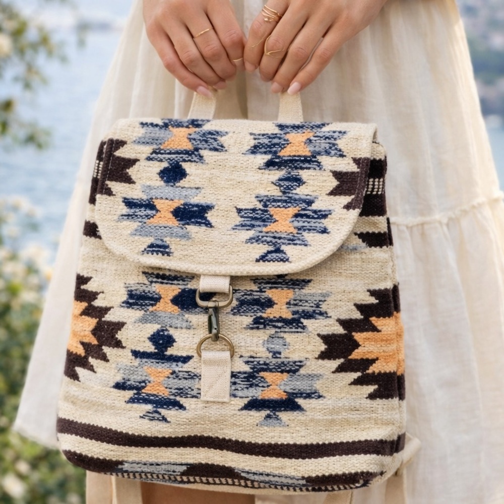 94.  LAST 1! Aztec woven bag Bohemian Multicolor Cream Tribal Backpack